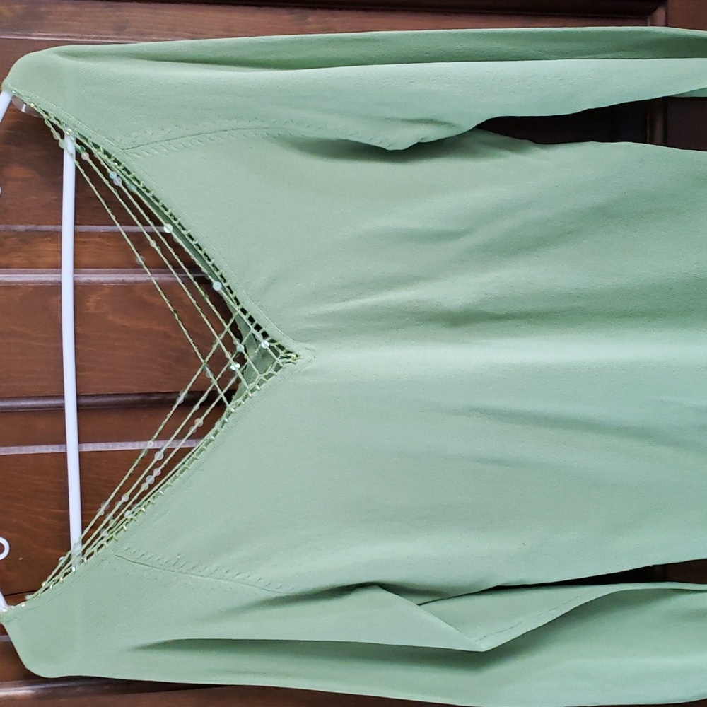 New York City Design Co Dressy Top with Beading Detail neckline, cuffs and hem